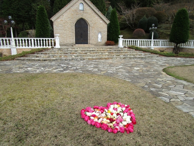 バラの花殻で❤