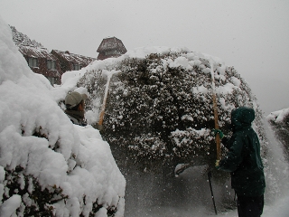 積もるような雪が降るときは、何度も降っている最中に雪下ろし